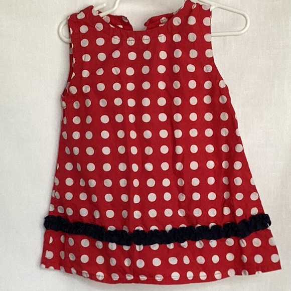 Frumpy Rumps red and white polka dot dress.  12 month old dress with navy ruffle - Picture 1 of 5